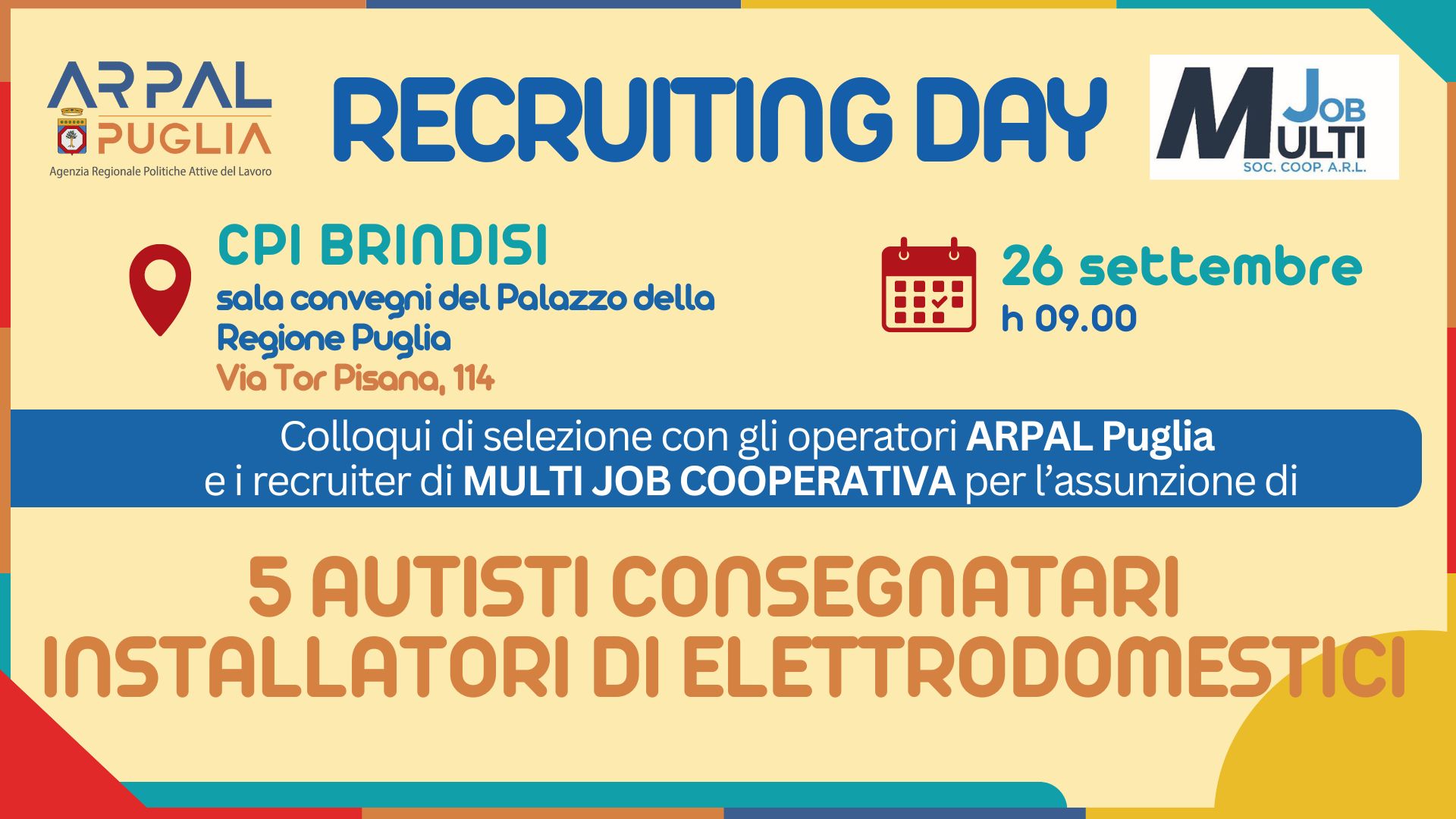 Cpi Brindisi, recruiting day per 5 autisti-installatori di elettrodomestici